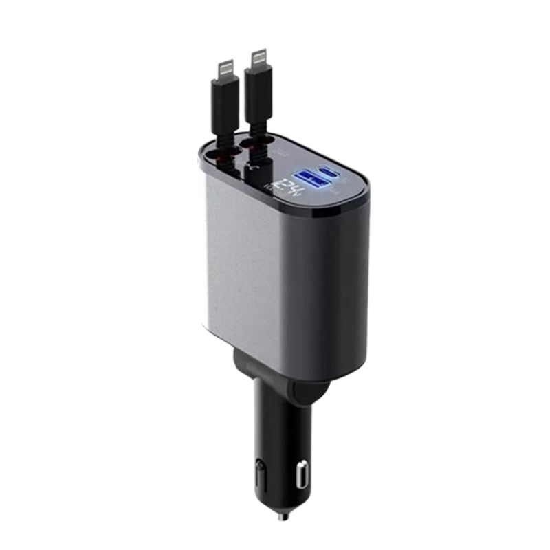 4-in-1 Car Charger with Retractable Cable
