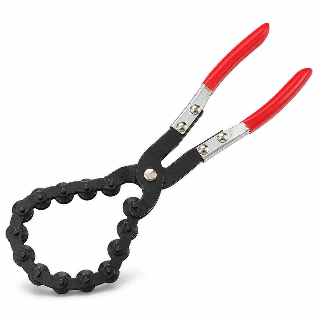 Compact ergonomic pipe cutter pliers with chain roller