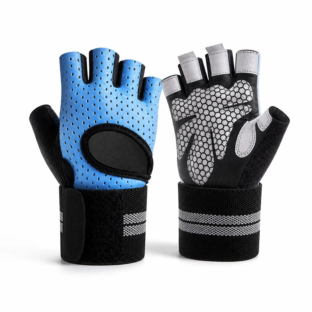 Non-slip Microfiber Padded Wrist Bands Fitness Gloves (Half-finger)