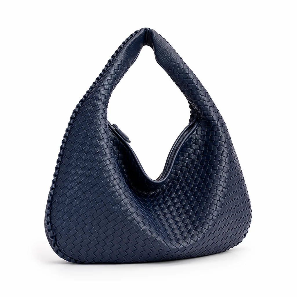 Woven Vegan Leather Laptop Shoulder Bag