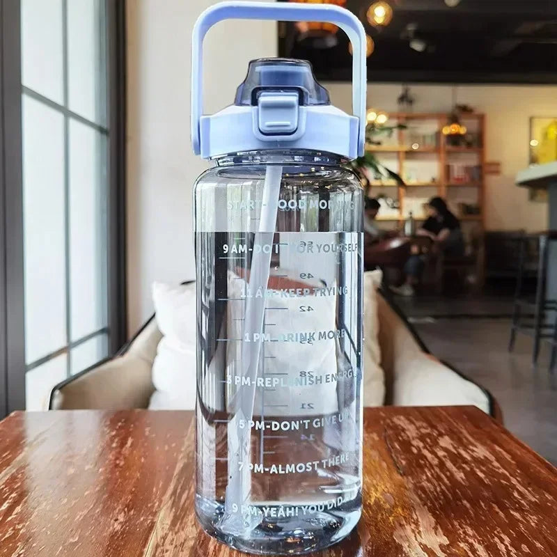 2L Sports Bottle with Straw and Time Markings