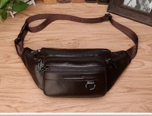 Genuine Leather Waist Bag for Men with Multiple Pockets