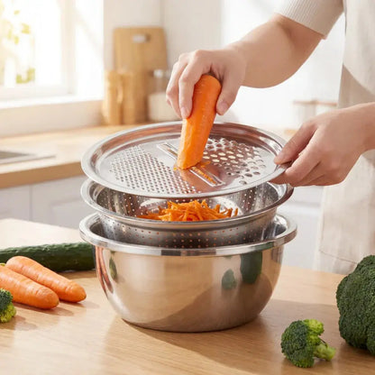 3-in-1 Stainless Steel Mixing Bowl Set with Grater and Sieve