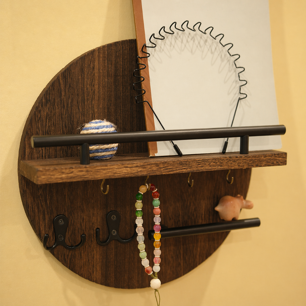 Round Wall-Mounted Key Holder with Shelf