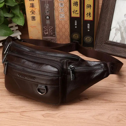 Genuine Leather Waist Bag for Men with Multiple Pockets