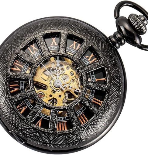 Mechanical Pocket Watch with Floral Engraving Design