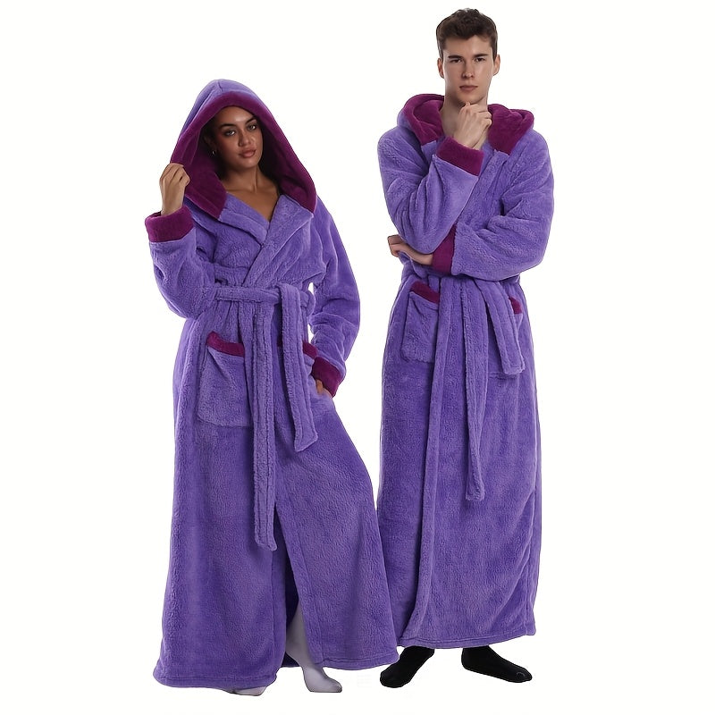 Unisex Fleece Bathrobe with Hood Extra Long