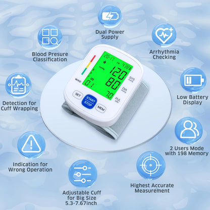 Wrist Blood Pressure Monitor with Illuminated Display