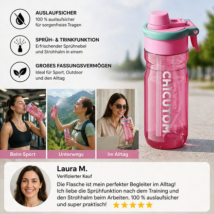 Sports Water Bottle with Spray Function & Straw