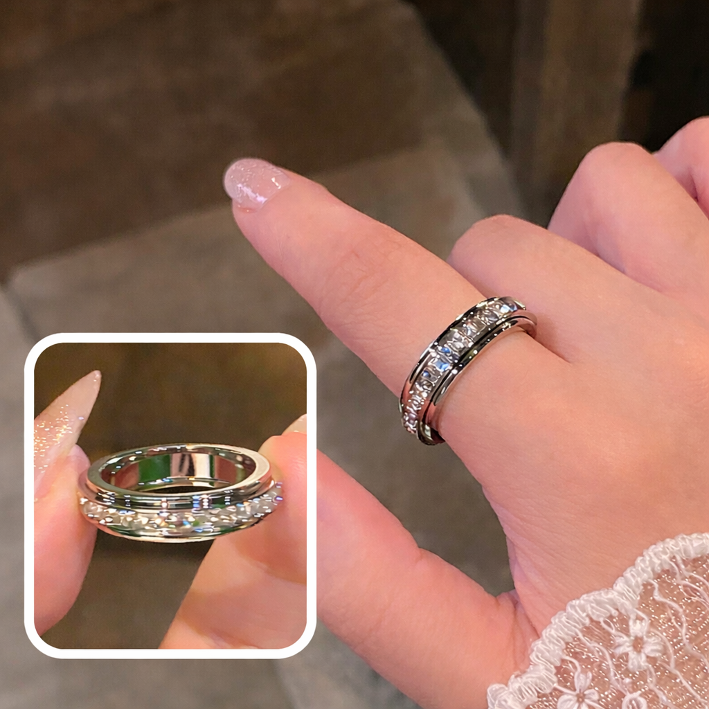 Rotatable Spinner Ring made of Titanium Steel with Cubic Zirconia