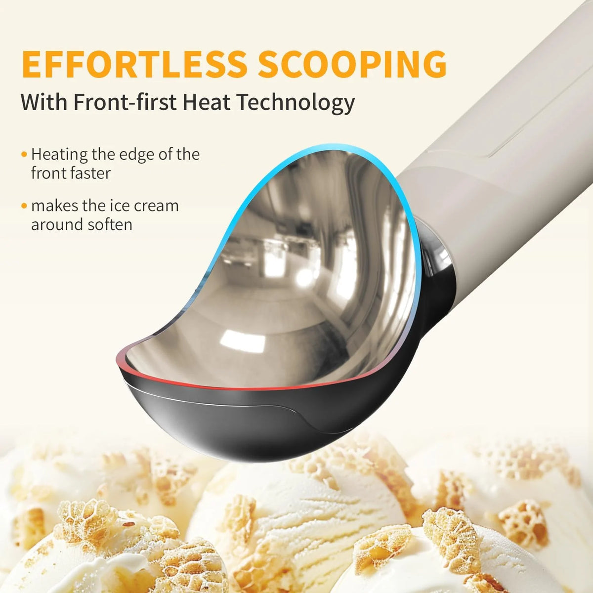 Heated ice cream scoop – serve immediately