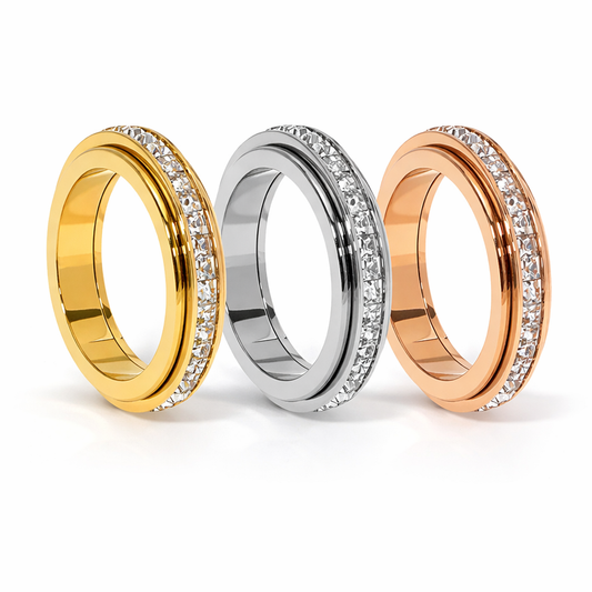 Rotatable Spinner Ring made of Titanium Steel with Cubic Zirconia