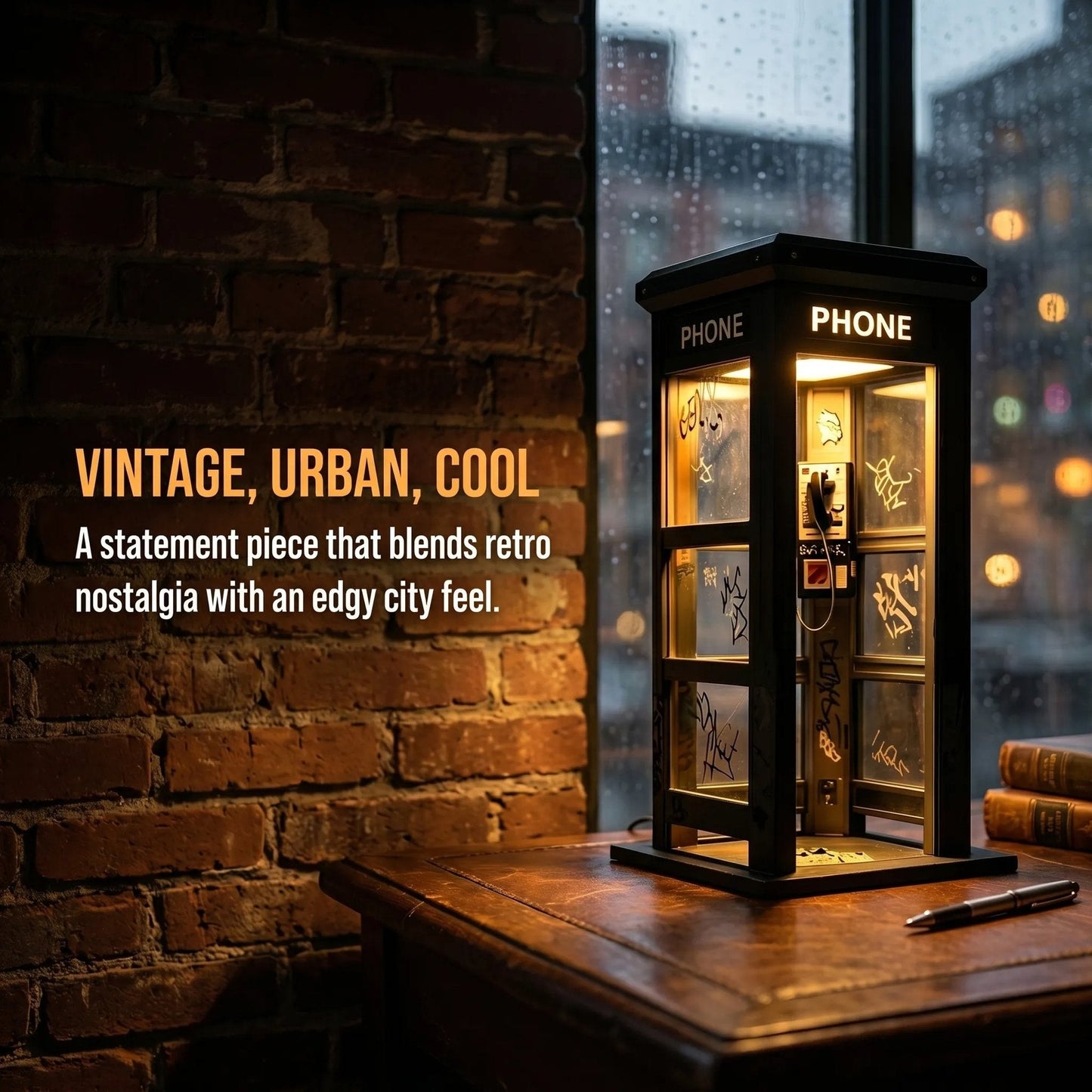 Retro Telephone Booth Lamp with Warm Ambient Light