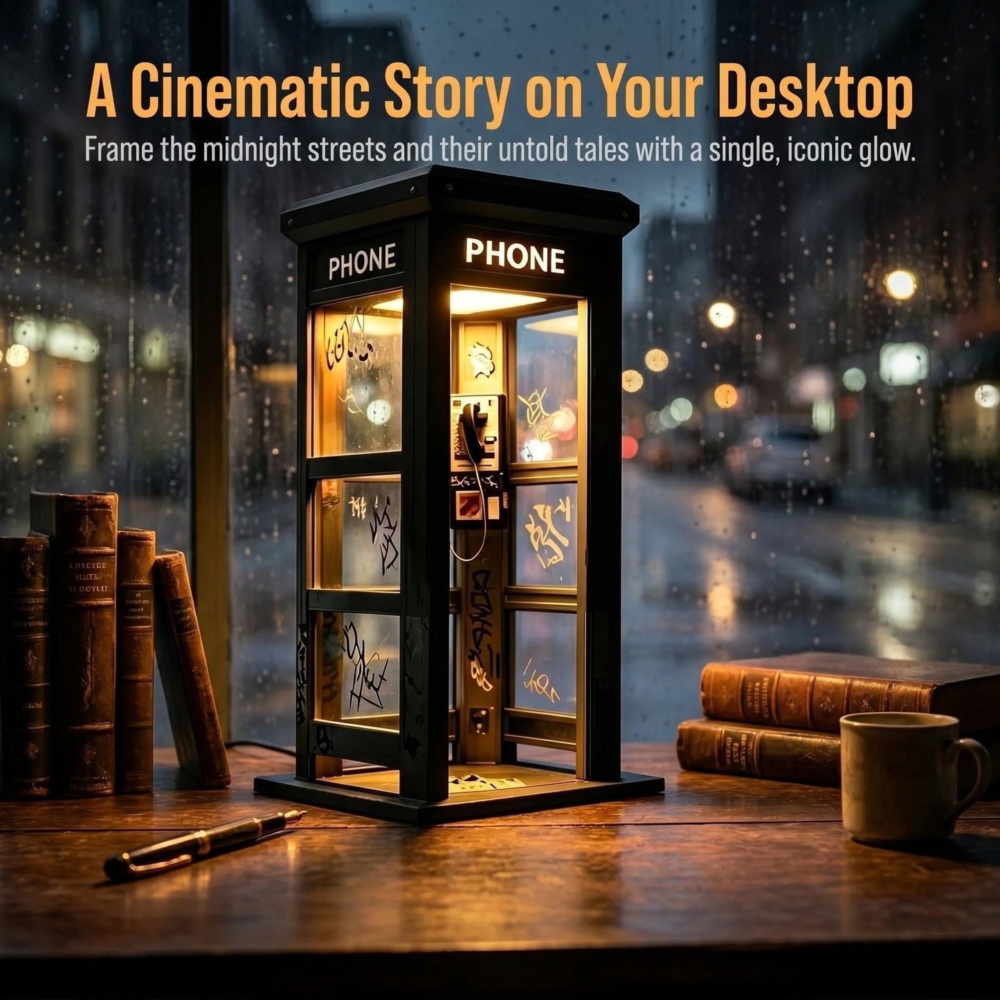 Retro Telephone Booth Lamp with Warm Ambient Light