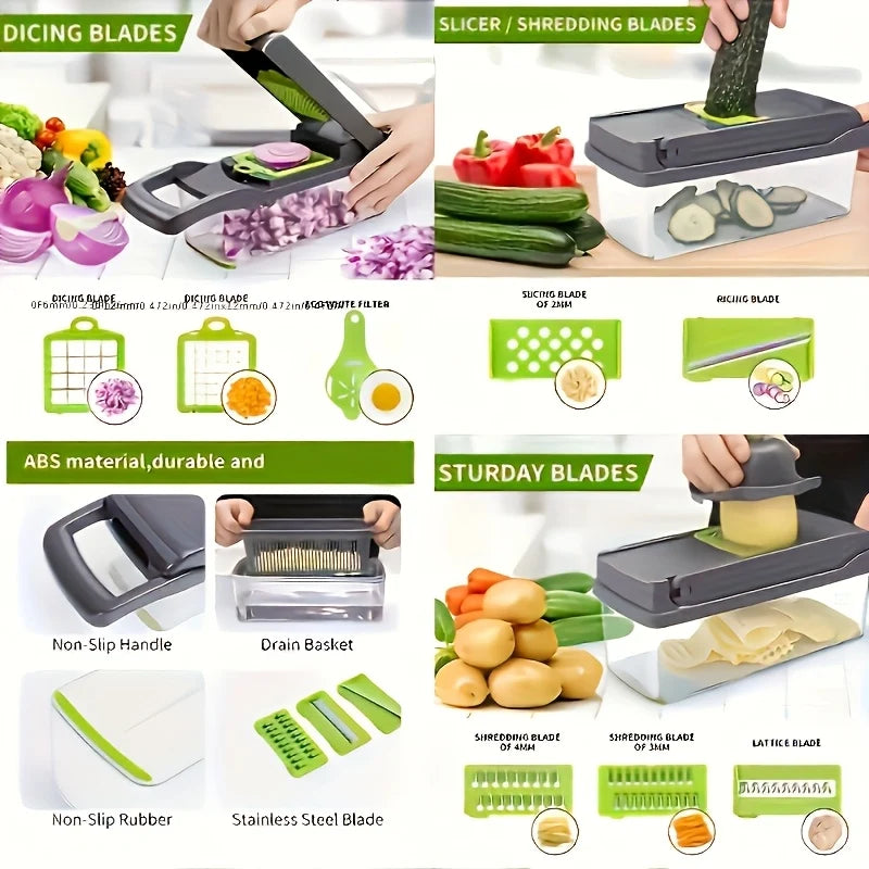 Multifunctional 16-in-1 Vegetable Cutter with Collection Container