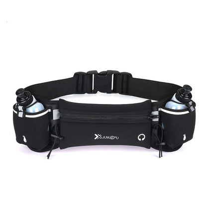 Running belt with water bottles for hands-free hydration