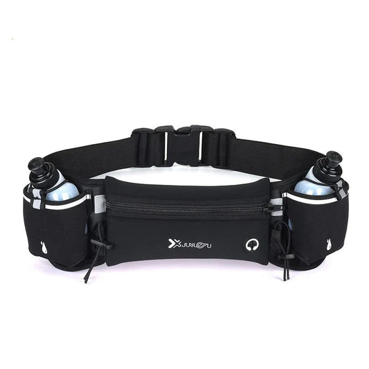 Running belt with water bottles for hands-free hydration