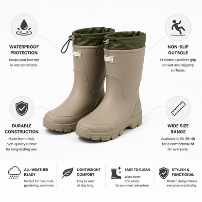 Waterproof Non-Slip Rubber Rain Boots for Women, Mid-Calf