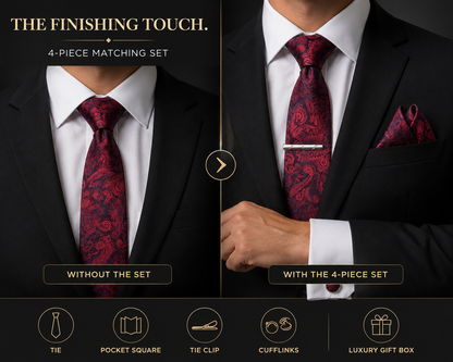 Men's Tie Set with Pocket Square and Cufflinks