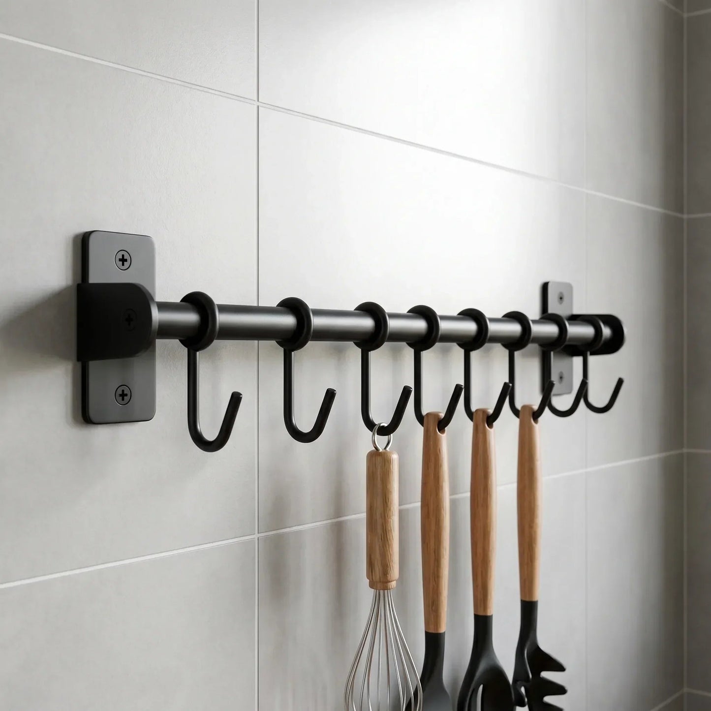 Wall Rail Kitchen with S-Hooks and Lid Holder
