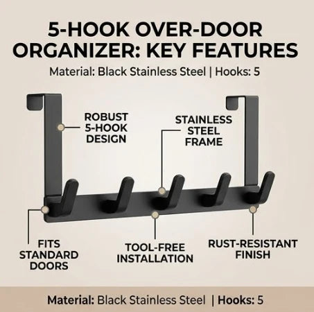 Door coat rack 5 hooks stainless steel