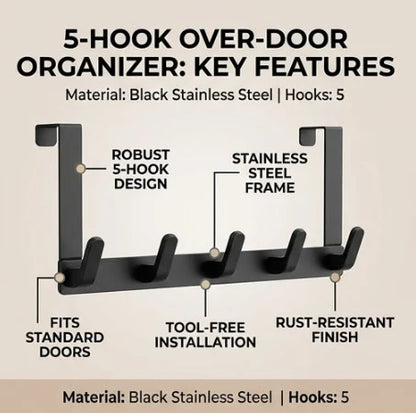 Door coat rack 5 hooks stainless steel