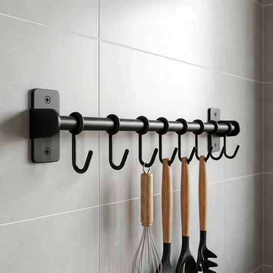 Wall Rail Kitchen with S-Hooks and Lid Holder