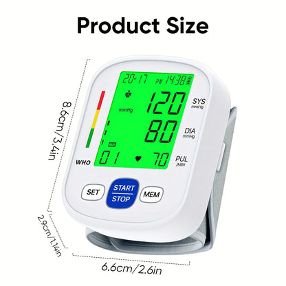 Wrist Blood Pressure Monitor with Illuminated Display