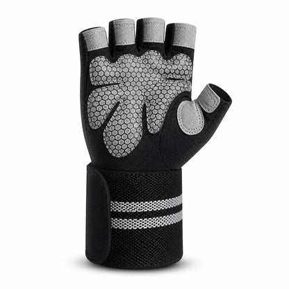 Non-slip Microfiber Padded Wrist Bands Fitness Gloves (Half-finger)