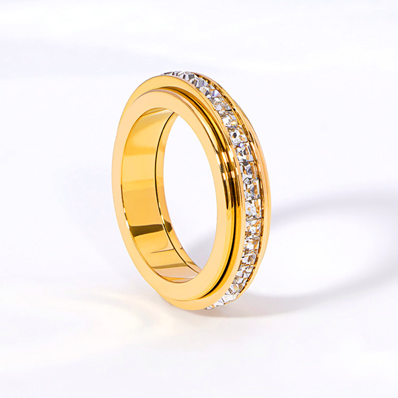 Rotatable Spinner Ring made of Titanium Steel with Cubic Zirconia