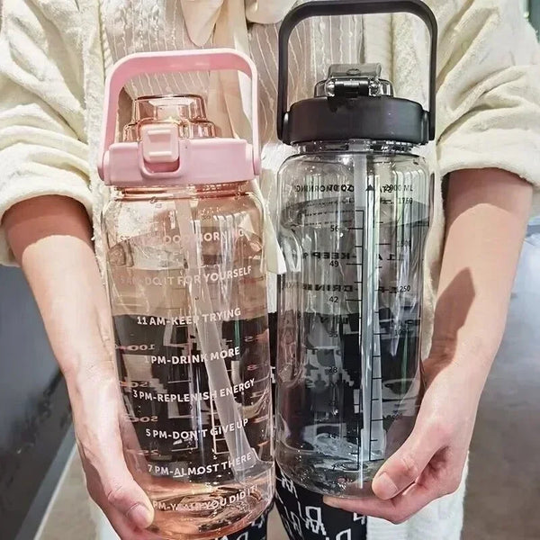 2L Sports Bottle with Straw and Time Markings