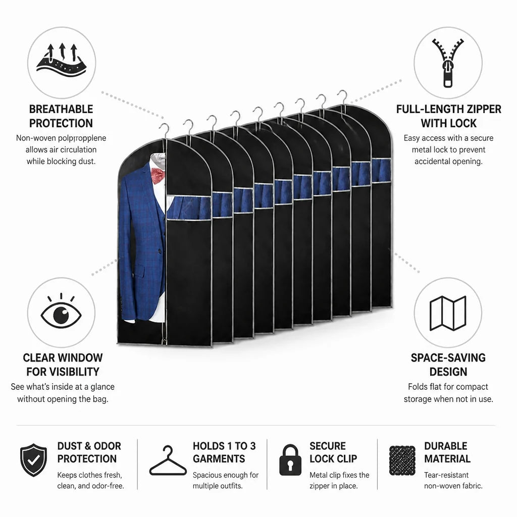 Breathable Polypropylene Garment Cover (Clear Viewing Window & Lockable Zipper)