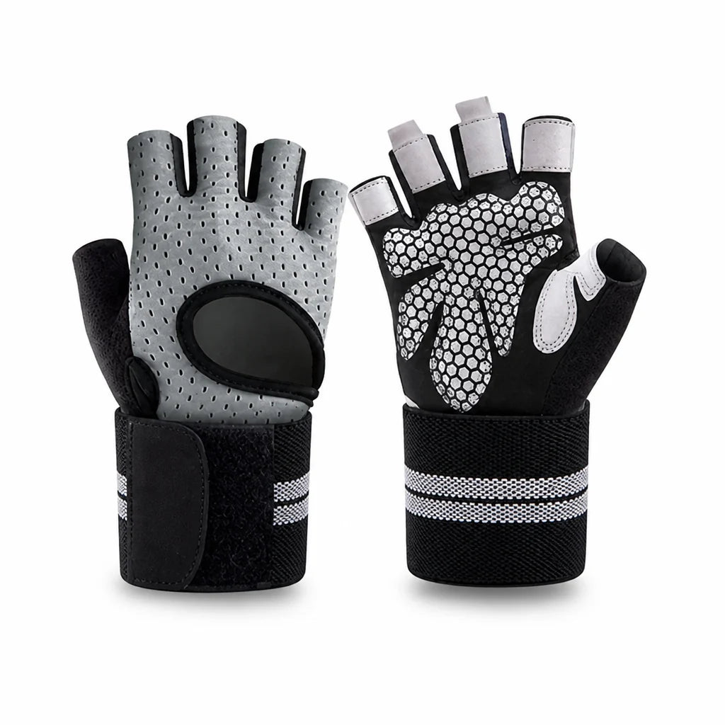 Non-slip Microfiber Padded Wrist Bands Fitness Gloves (Half-finger)