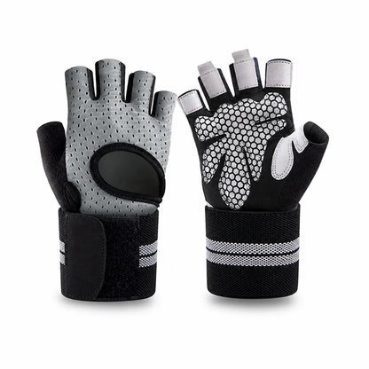 Non-slip Microfiber Padded Wrist Bands Fitness Gloves (Half-finger)