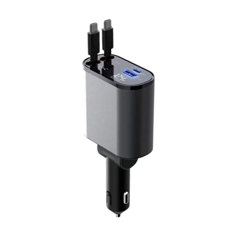 4-in-1 Car Charger with Retractable Cable