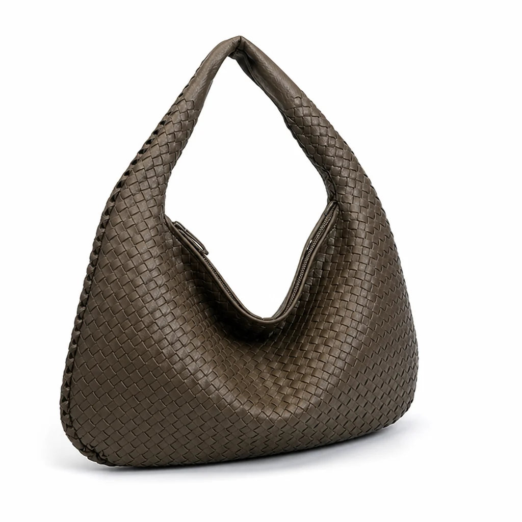 Woven Vegan Leather Laptop Shoulder Bag