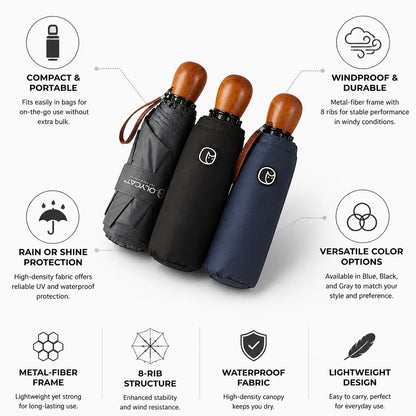 Foldable umbrella with 8 metal fiber ribs
