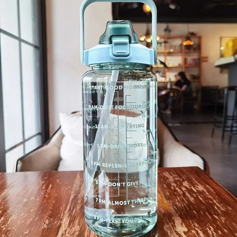 2L Sports Bottle with Straw and Time Markings