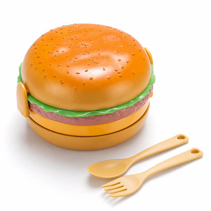 Microwave-Safe Stackable Hamburger Lunchbox (with Cutlery)