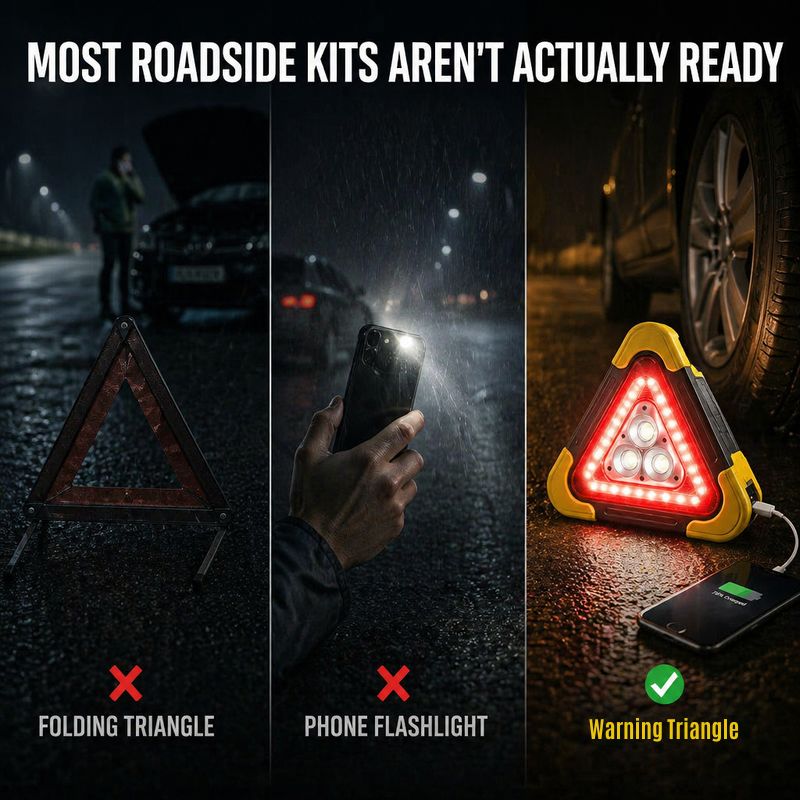 Warning triangle with LED light and power bank