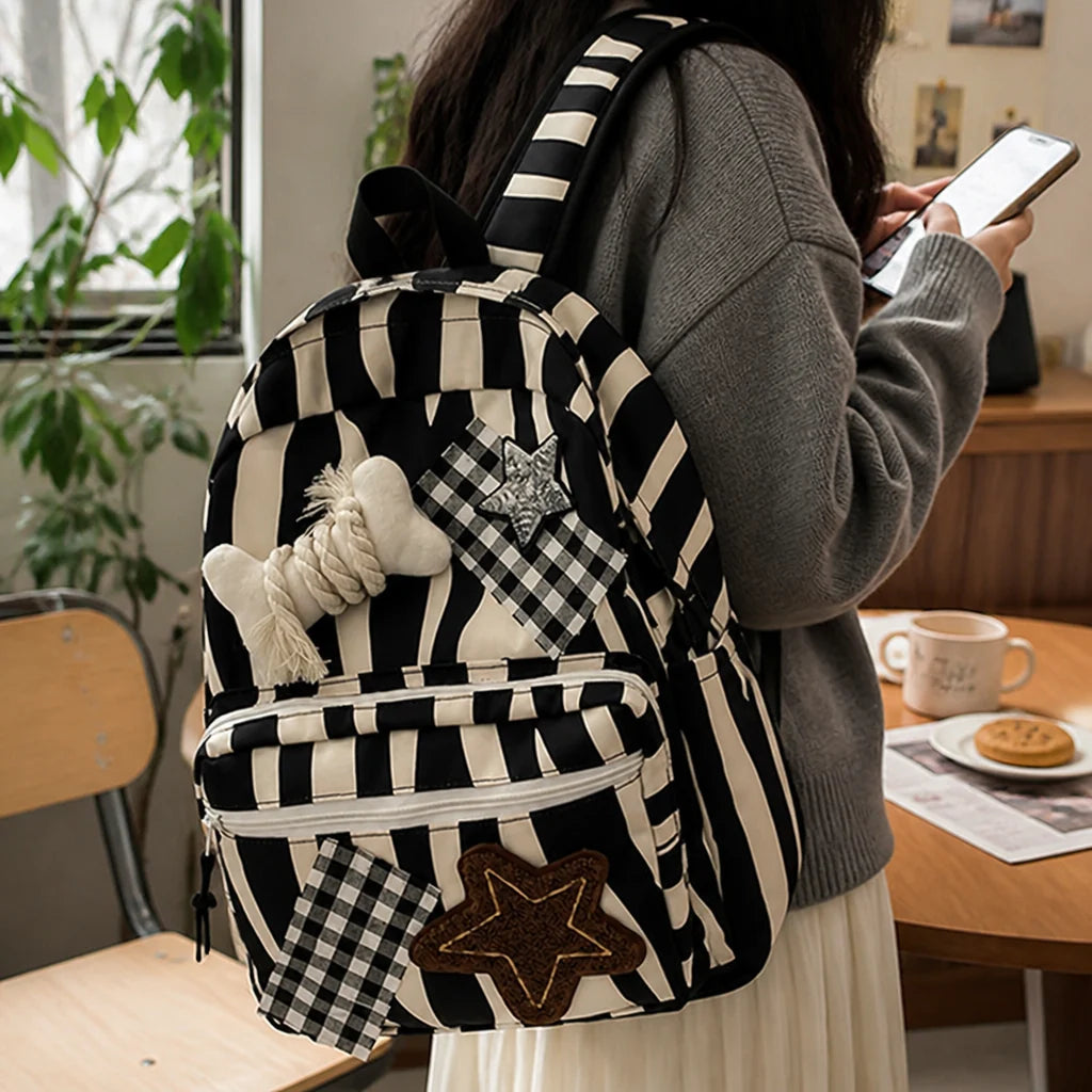 Star & Bone Applique Backpack with Multiple Pockets