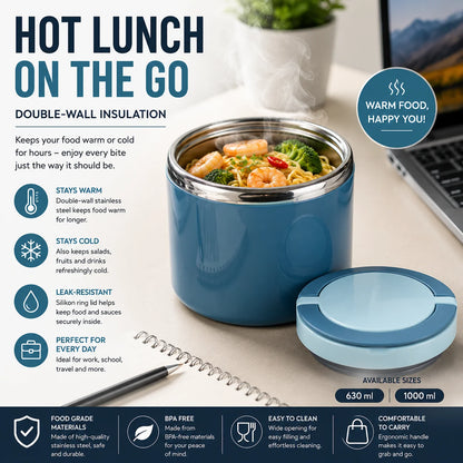 Thermo Lunchbox Stainless Steel with Handle – 630 ml & 1000 ml