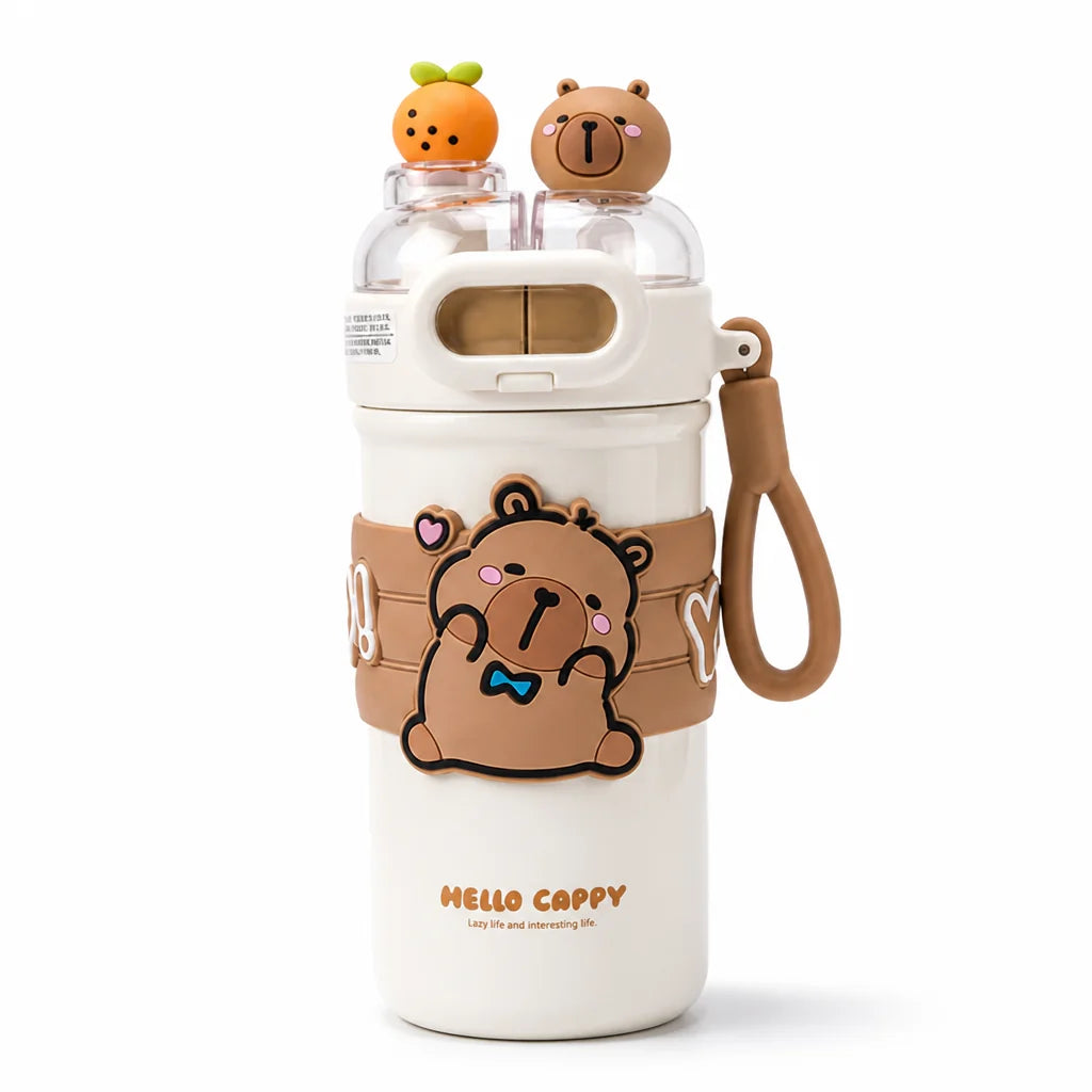 Insulated stainless steel water bottle for children with two compartments (520 ml)