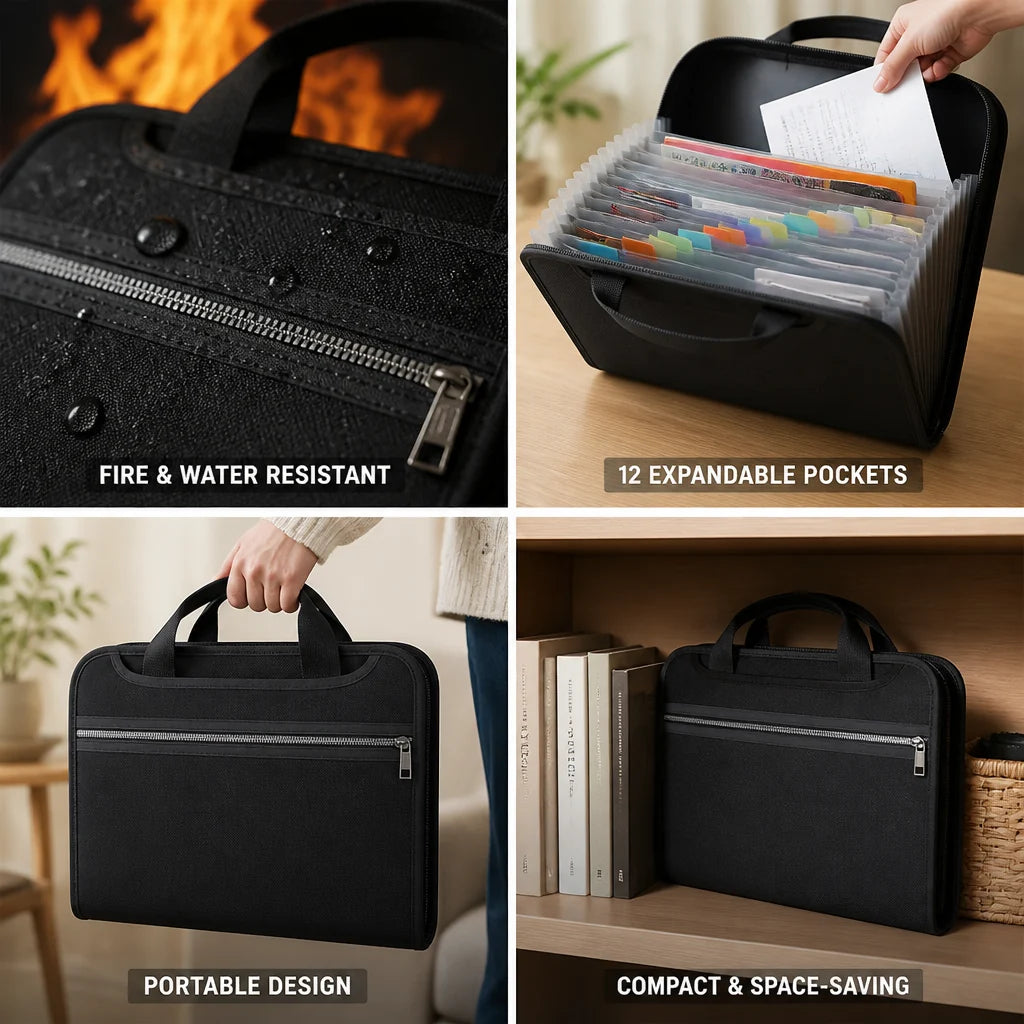 Fire- and Water-Resistant Expandable Document Folder (12 Compartments)