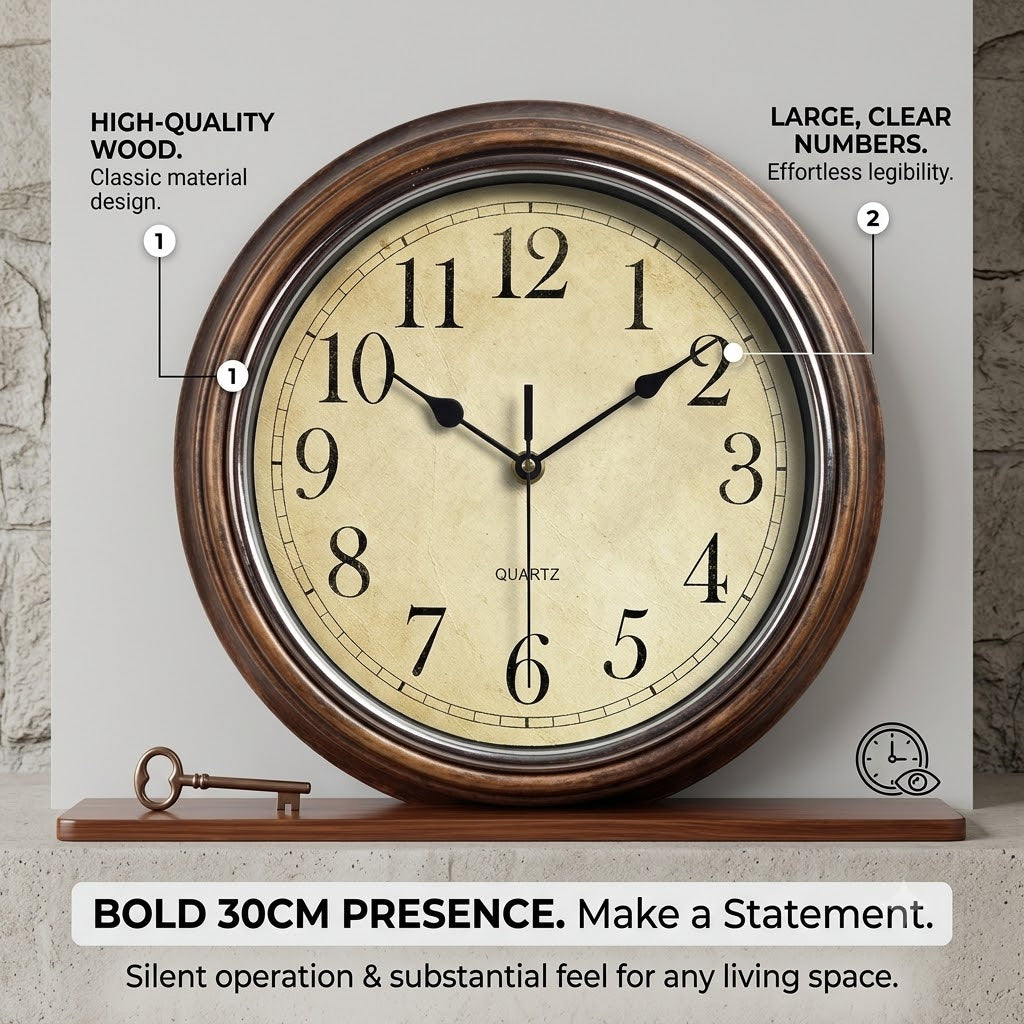 Classic Wooden Wall Clock with Silent Movement