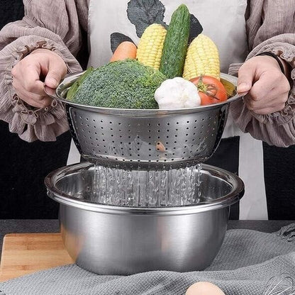 3-in-1 Stainless Steel Mixing Bowl Set with Grater and Sieve