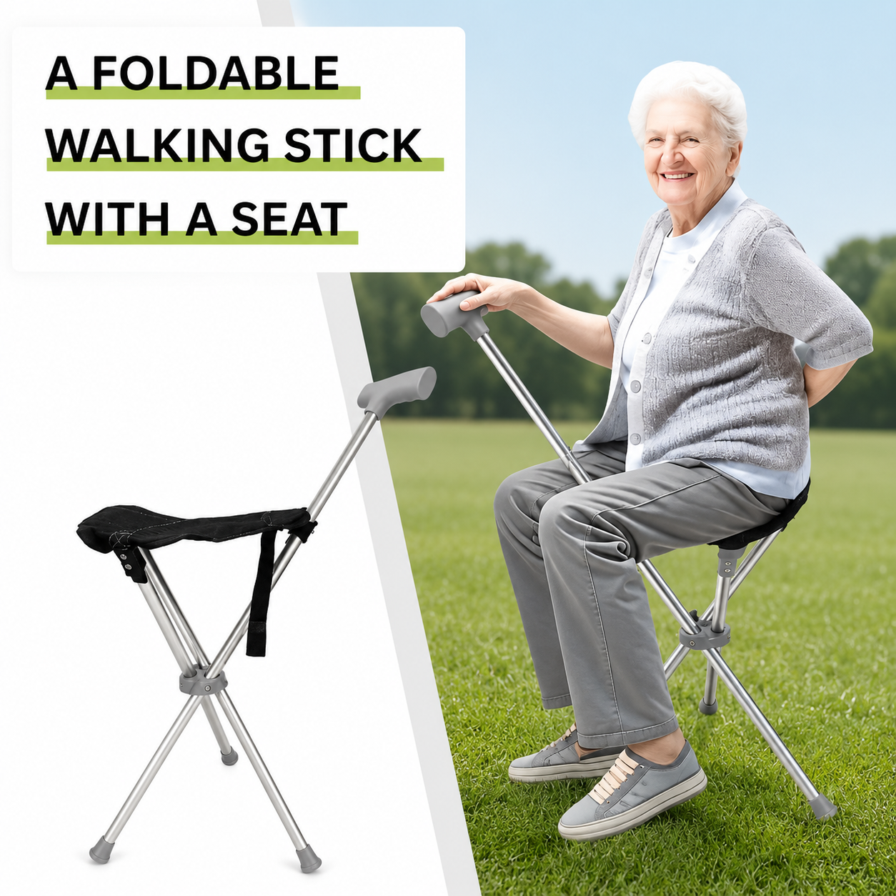 2-in-1 Walking Stick with Seat