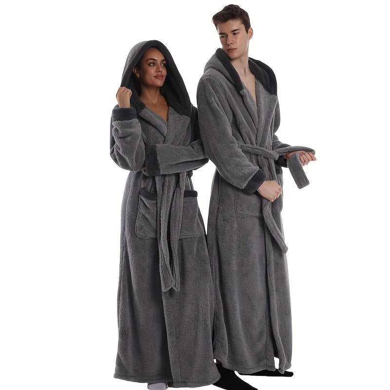 Unisex Fleece Bathrobe with Hood Extra Long