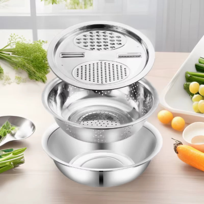 Vegetable Cutter Set with Grater, Sieve, and Mixing Bowl
