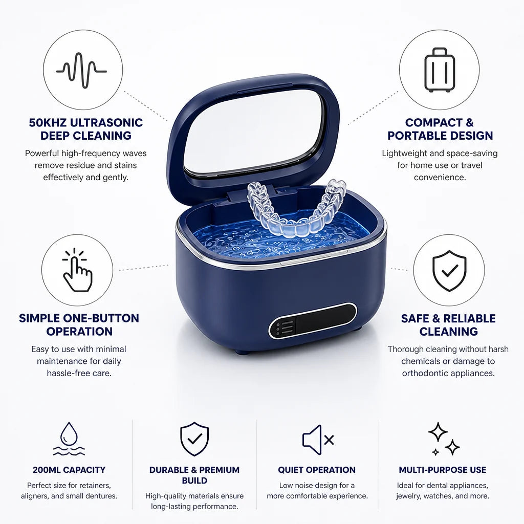 Portable Ultrasonic Dental Cleaner 50 kHz (200 ml Capacity)